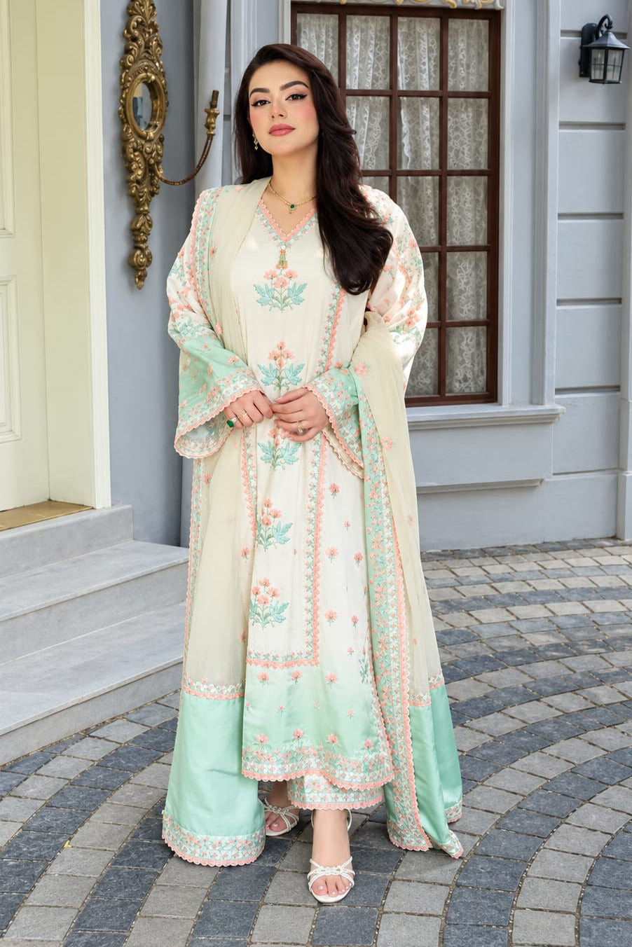 Aneelas Luxury Silk Embroidered 3Pc Unstitched Suit