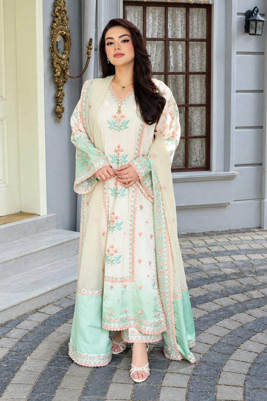 Aneelas Luxury Silk Embroidered 3Pc Unstitched Suit