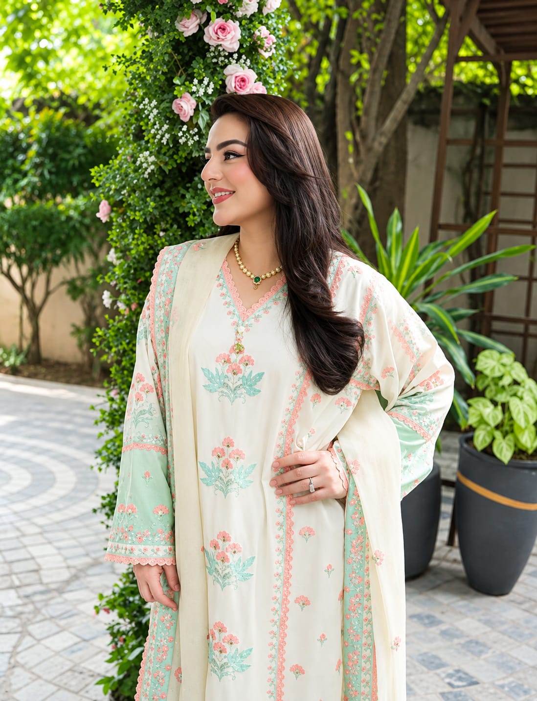 Aneelas Luxury Silk Embroidered 3Pc Unstitched Suit