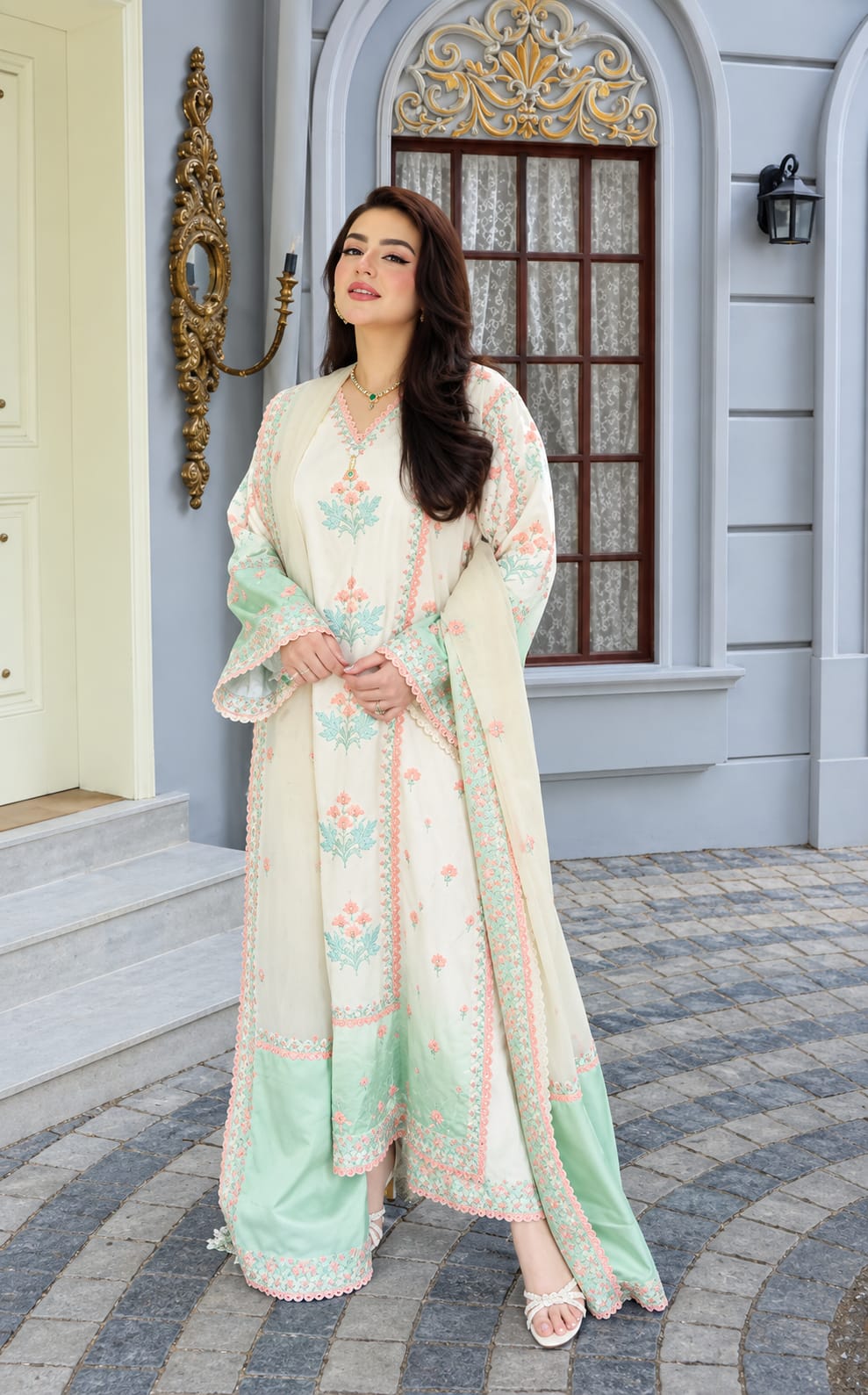 Aneelas Luxury Silk Embroidered 3Pc Unstitched Suit