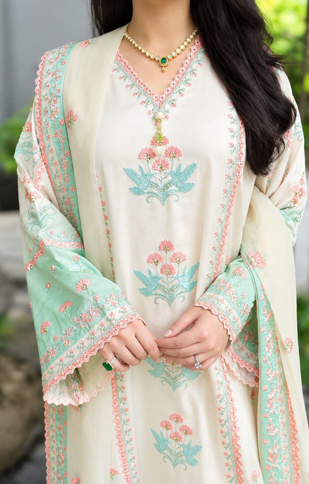 Aneelas Luxury Silk Embroidered 3Pc Unstitched Suit