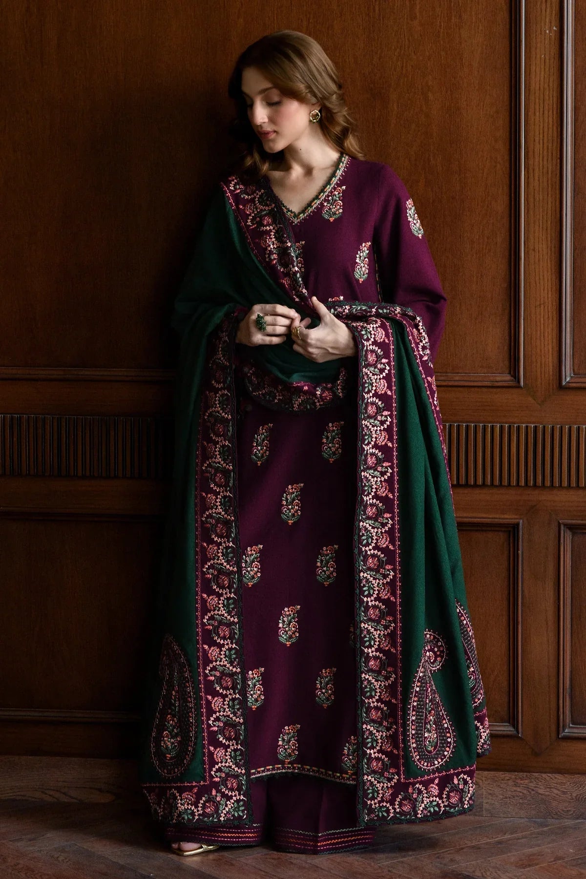 Batik Luxury lawn Embroidered Unstitched Collection Maroon