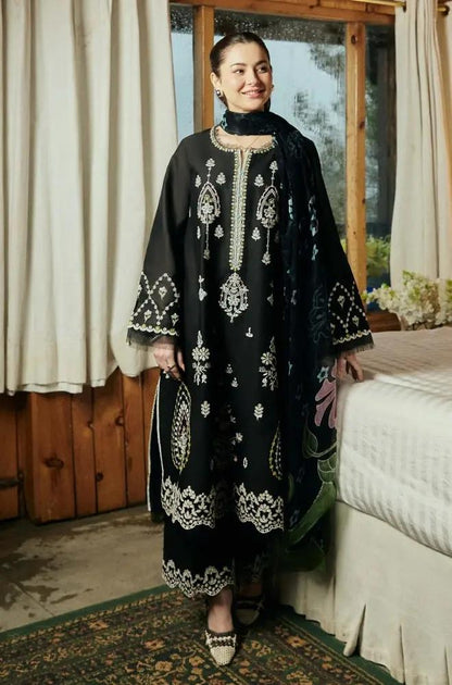 Zara Shah Jahan - 3PC Unstiched Lawn Embroidered Shirt with Slub Net Dupatta
