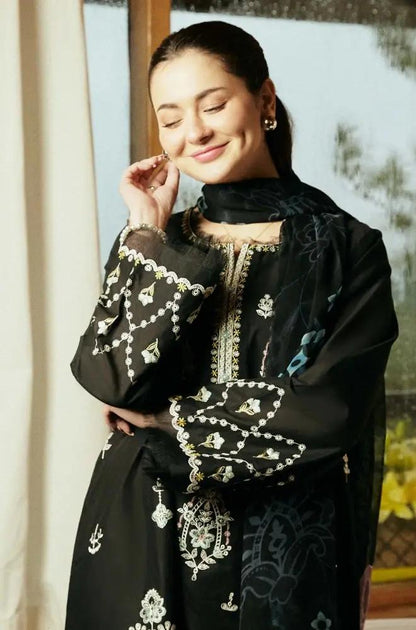 Zara Shah Jahan - 3PC Unstiched Lawn Embroidered Shirt with Slub Net Dupatta