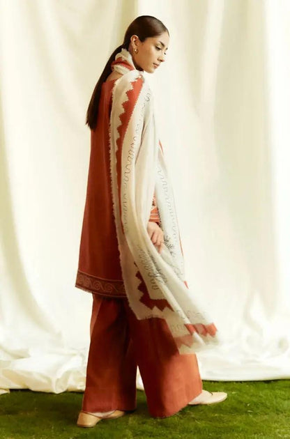Zara Shah Jahan - 3PC Unstitched Dhanak Embroidered Shirt with Printed Pashmina Shawl and Trouser