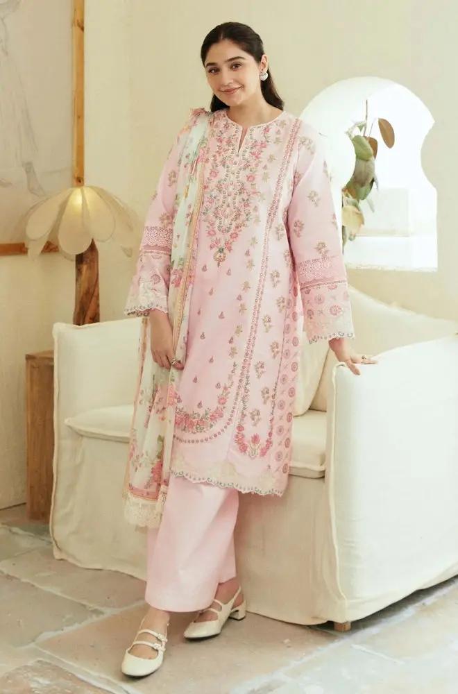 Zara Shah Jahan - 3PC Unstitched Lawn Embroidered Shirt with Digital Printed Silk Dupatta