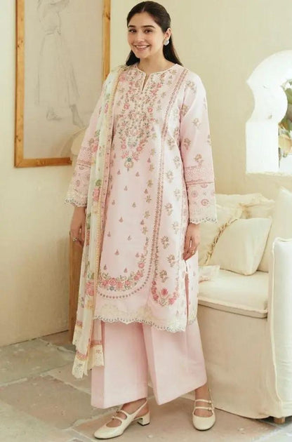 Zara Shah Jahan - 3PC Unstitched Lawn Embroidered Shirt with Digital Printed Silk Dupatta