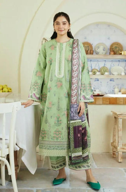 Zara Shah Jahan - 3PC Unstitched Lawn Embroidered Shirt with Digital Printed Silk Dupatta and Embroidered Trousers