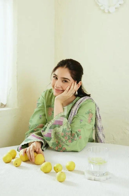 Zara Shah Jahan - 3PC Unstitched Lawn Embroidered Shirt with Digital Printed Silk Dupatta and Embroidered Trousers