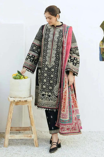 Zara Shah Jahan - 3PC Unstitched Lawn Embroidered Shirt with Digital Printed Silk Dupatta and Embroidered Trousers