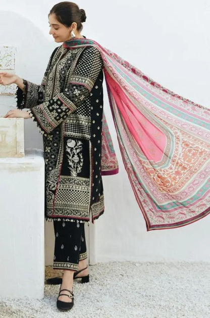 Zara Shah Jahan - 3PC Unstitched Lawn Embroidered Shirt with Digital Printed Silk Dupatta and Embroidered Trousers