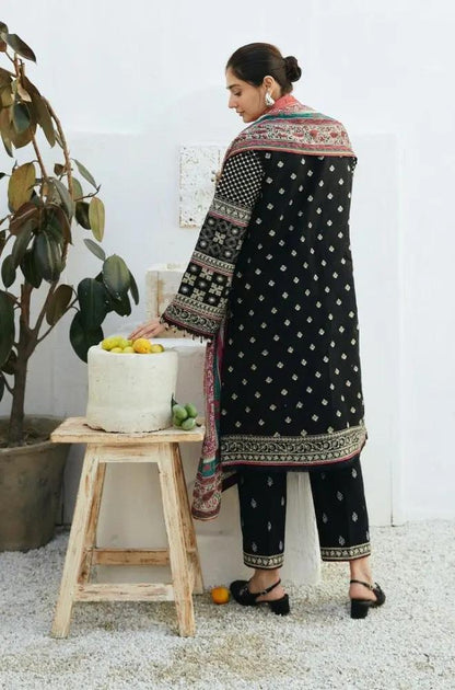 Zara Shah Jahan - 3PC Unstitched Lawn Embroidered Shirt with Digital Printed Silk Dupatta and Embroidered Trousers