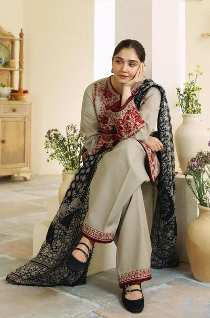 Zara Shah Jahan - 3PC Unstitched Lawn Embroidered Shirt with Digital Printed Silk Dupatta and Embroidered Trousers