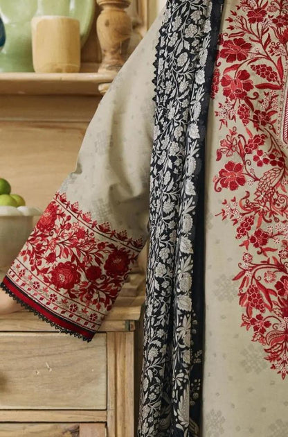 Zara Shah Jahan - 3PC Unstitched Lawn Embroidered Shirt with Digital Printed Silk Dupatta and Embroidered Trousers