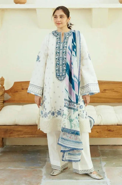 Zara Shah Jahan - 3PC Unstitched Lawn Embroidered Shirt with Digital Printed Silk Dupatta and Embroidered Trousers