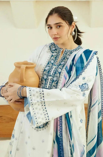 Zara Shah Jahan - 3PC Unstitched Lawn Embroidered Shirt with Digital Printed Silk Dupatta and Embroidered Trousers