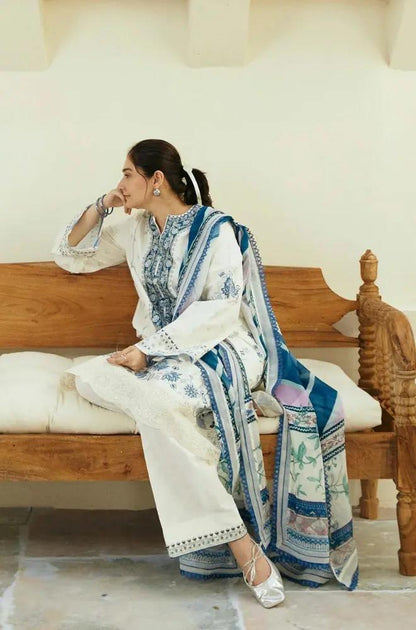 Zara Shah Jahan - 3PC Unstitched Lawn Embroidered Shirt with Digital Printed Silk Dupatta and Embroidered Trousers
