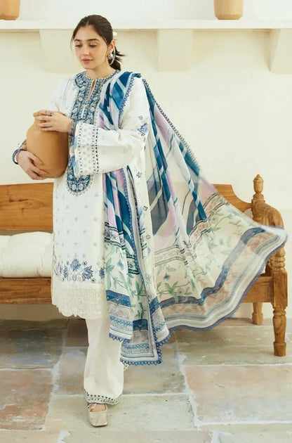 Zara Shah Jahan - 3PC Unstitched Lawn Embroidered Shirt with Digital Printed Silk Dupatta and Embroidered Trousers