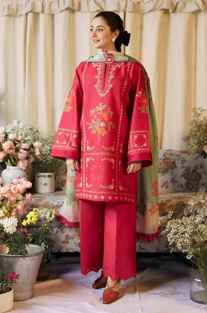 Zara Shah Jahan - 3PC Unstitched Lawn Embroidered Shirt with Printed Slub Net Dupatta