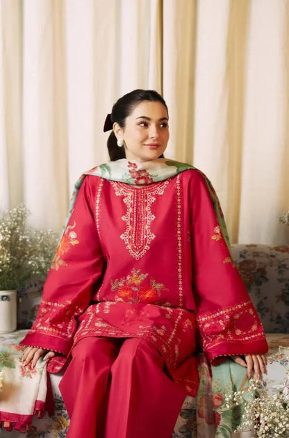 Zara Shah Jahan - 3PC Unstitched Lawn Embroidered Shirt with Printed Slub Net Dupatta