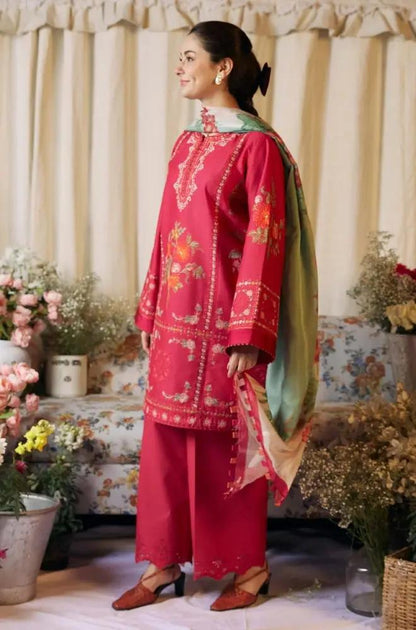 Zara Shah Jahan - 3PC Unstitched Lawn Embroidered Shirt with Printed Slub Net Dupatta