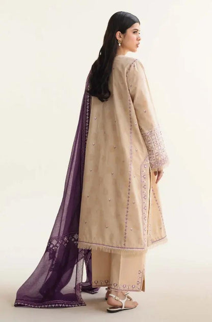 Zara Shah Jahan - 3PC unstiched Lawn Embroidered Shirt With Printed Slub net Dupata and Plan Trouser