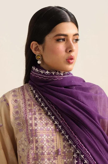 Zara Shah Jahan - 3PC unstiched Lawn Embroidered Shirt With Printed Slub net Dupata and Plan Trouser