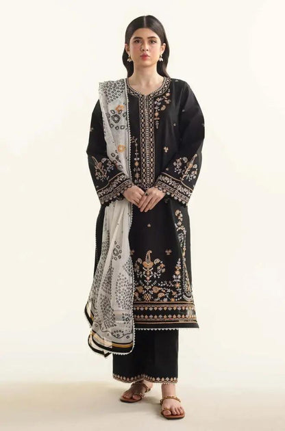 Zara Shah Jahan - 3PC unstiched Lawn Embroidered Shirt With Slub net Dupata and Plan Trouser