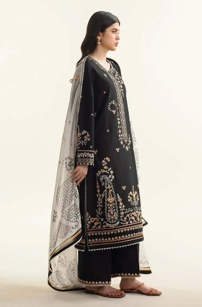 Zara Shah Jahan - 3PC unstiched Lawn Embroidered Shirt With Slub net Dupata and Plan Trouser