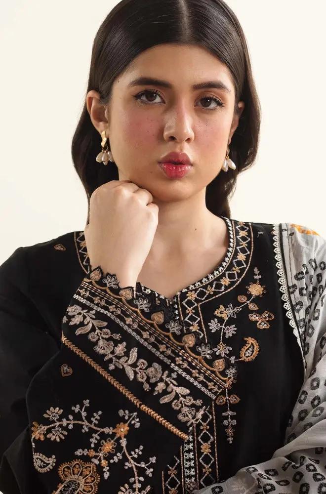 Zara Shah Jahan - 3PC unstiched Lawn Embroidered Shirt With Slub net Dupata and Plan Trouser