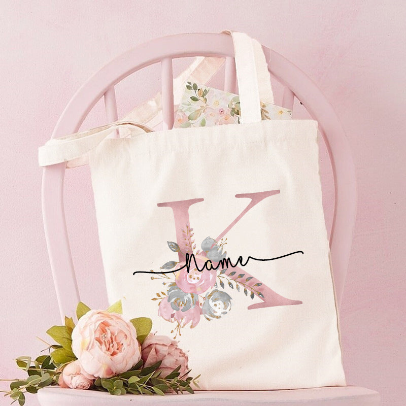 Monogrammed Canvas Bag Women's Letter Print Tote