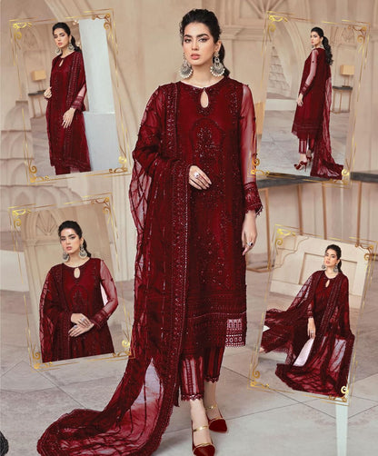 Mushq Maroon Formal Unstitched 3 Pieces With Hand Work