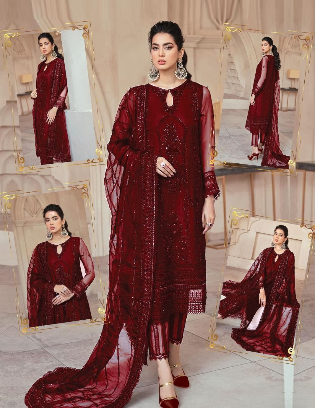 Mushq Maroon Formal Unstitched 3 Pieces With Hand Work