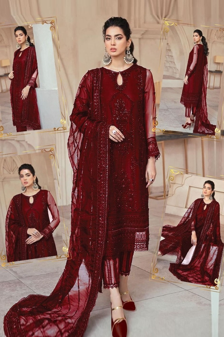 Mushq Maroon Formal Unstitched 3 Pieces With Hand Work