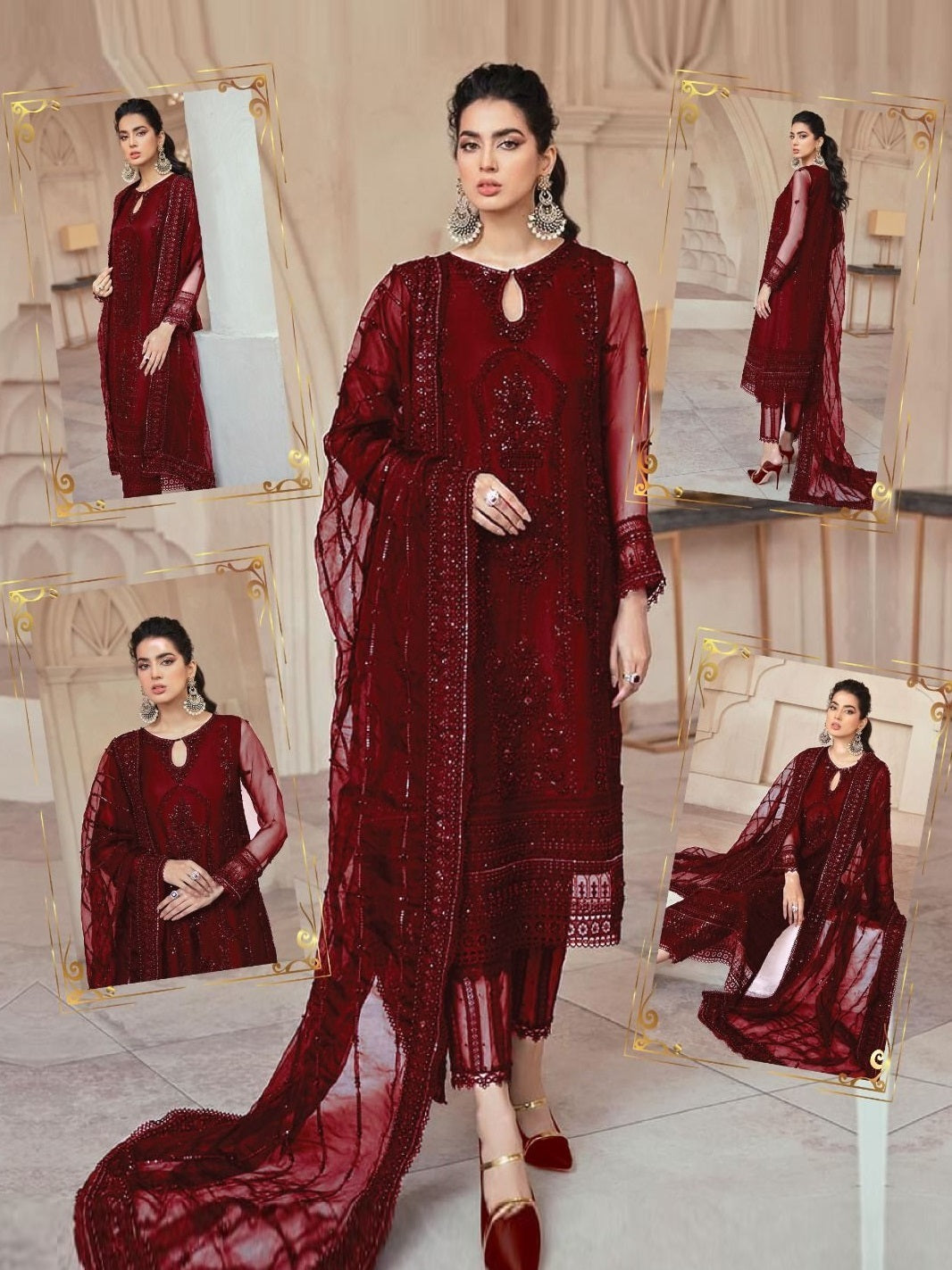 Mushq Maroon Formal Unstitched 3 Pieces With Hand Work