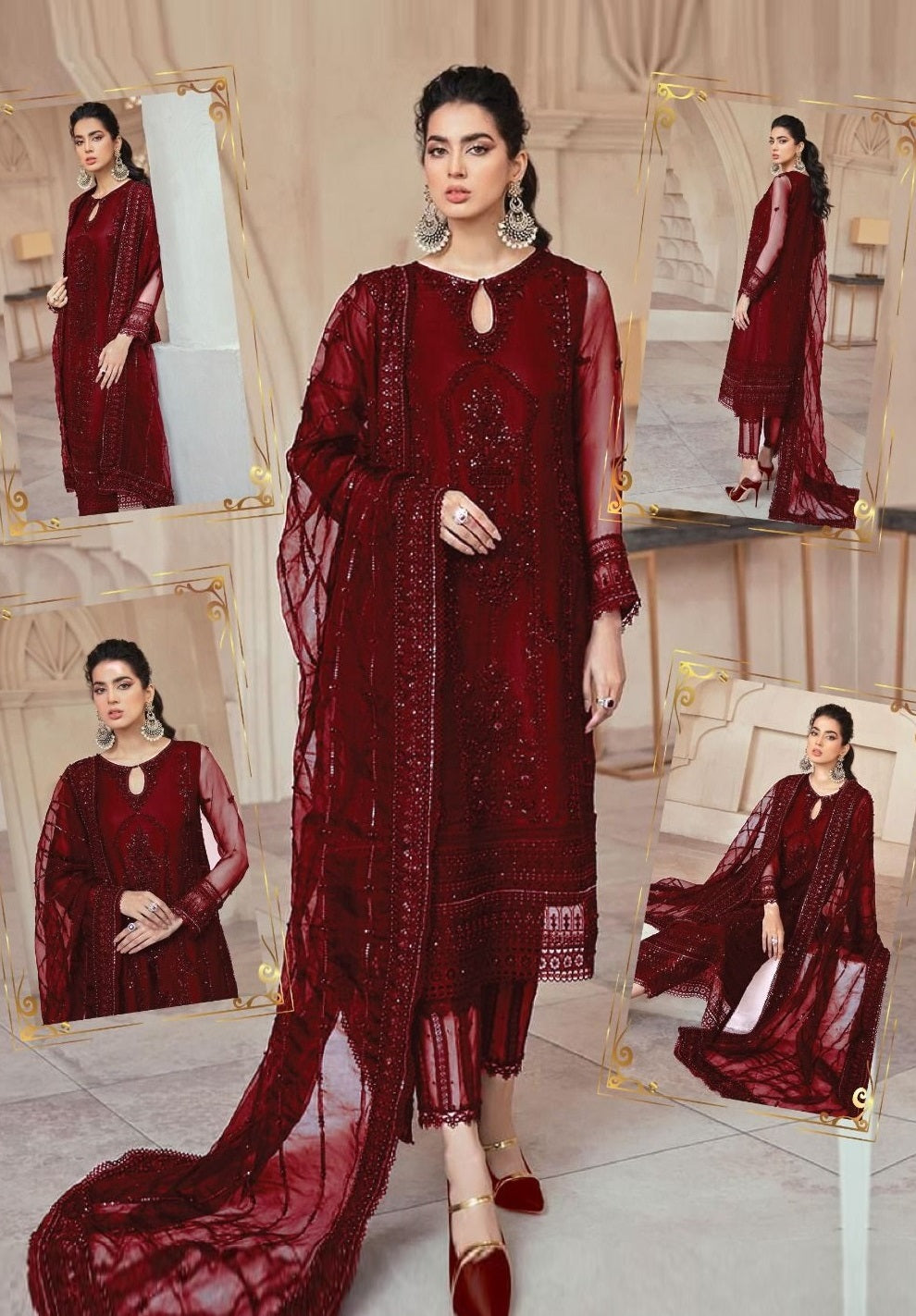 Mushq Maroon Formal Unstitched 3 Pieces With Hand Work