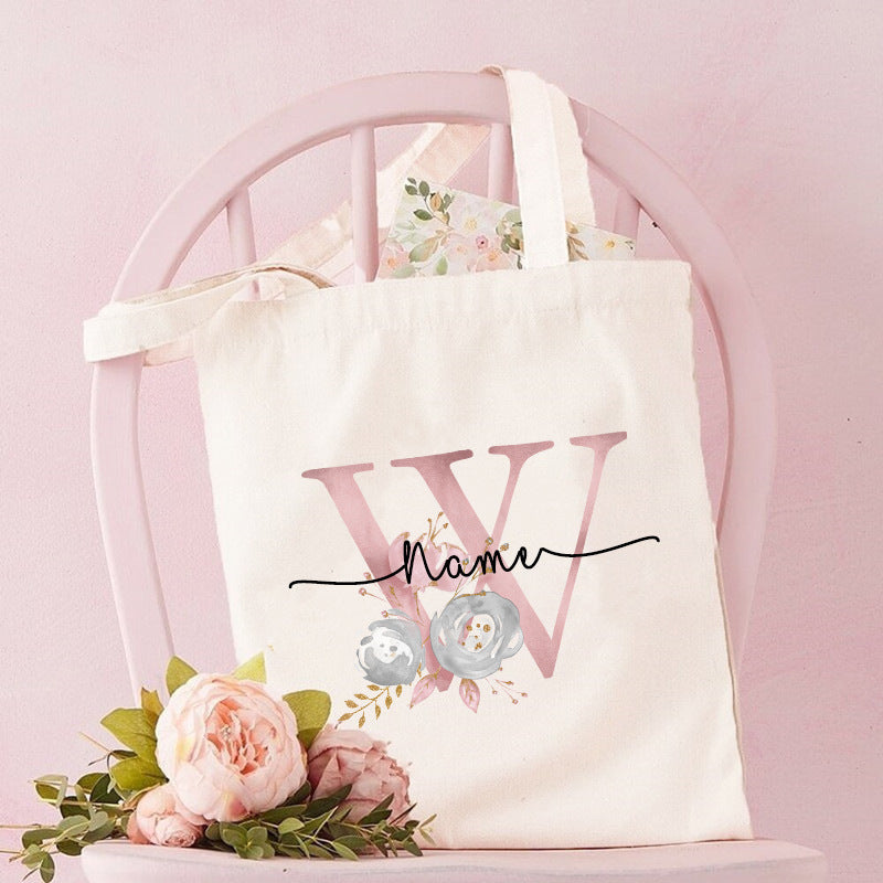 Monogrammed Canvas Bag Women's Letter Print Tote