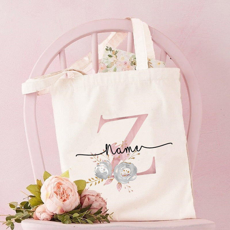 Monogrammed Canvas Bag Women's Letter Print Tote