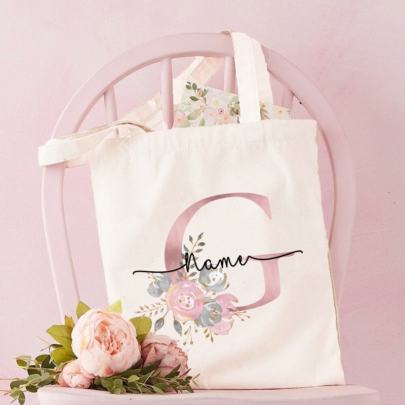 Monogrammed Canvas Bag Women's Letter Print Tote