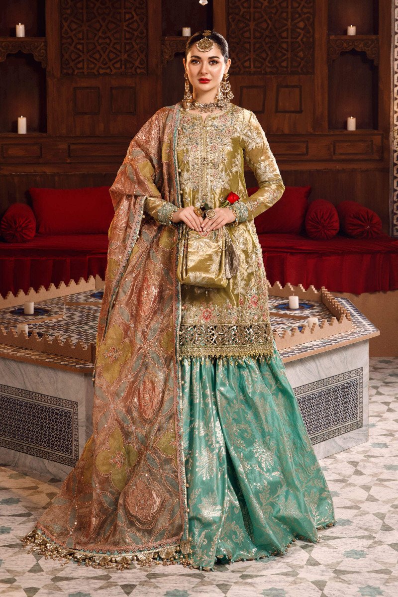 Maria.B Luxury Wedding Festive Messuri Embroiderd Salmon and Leaf Green