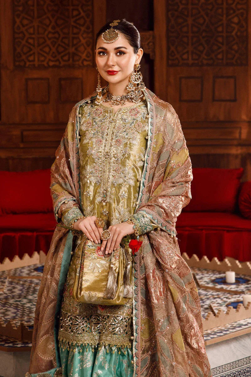 Maria.B Luxury Wedding Festive Messuri Embroiderd Salmon and Leaf Green