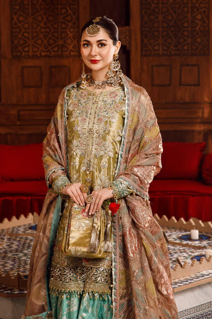 Maria.B Luxury Wedding Festive Messuri Embroiderd Salmon and Leaf Green