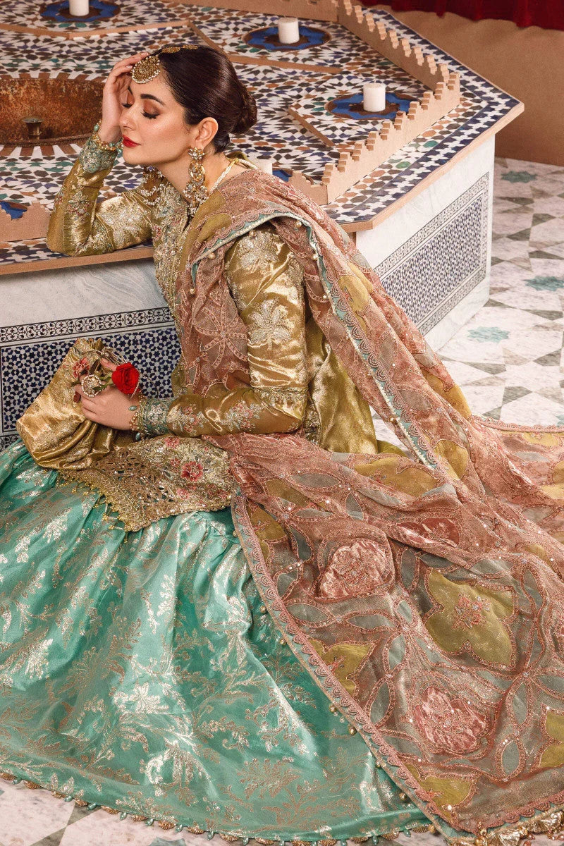 Maria.B Luxury Wedding Festive Messuri Embroiderd Salmon and Leaf Green