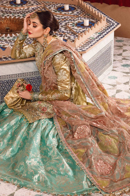 Maria.B Luxury Wedding Festive Messuri Embroiderd Salmon and Leaf Green