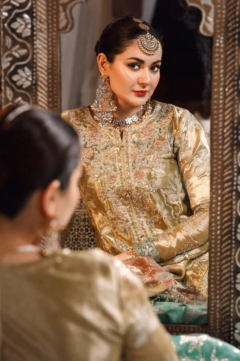 Maria.B Luxury Wedding Festive Messuri Embroiderd Salmon and Leaf Green