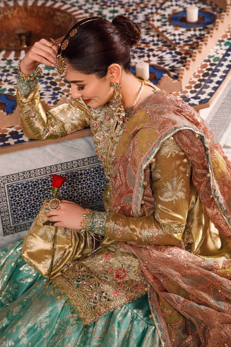 Maria.B Luxury Wedding Festive Messuri Embroiderd Salmon and Leaf Green
