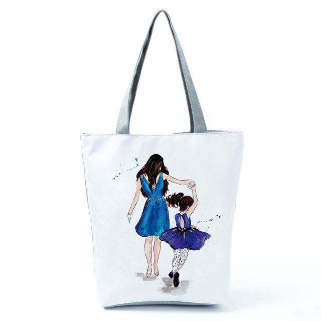 Cute Cartoon Super Mama Print Tote Bag Travel Shoulder