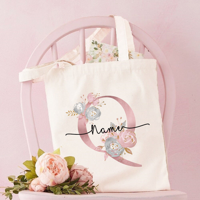 Monogrammed Canvas Bag Women's Letter Print Tote