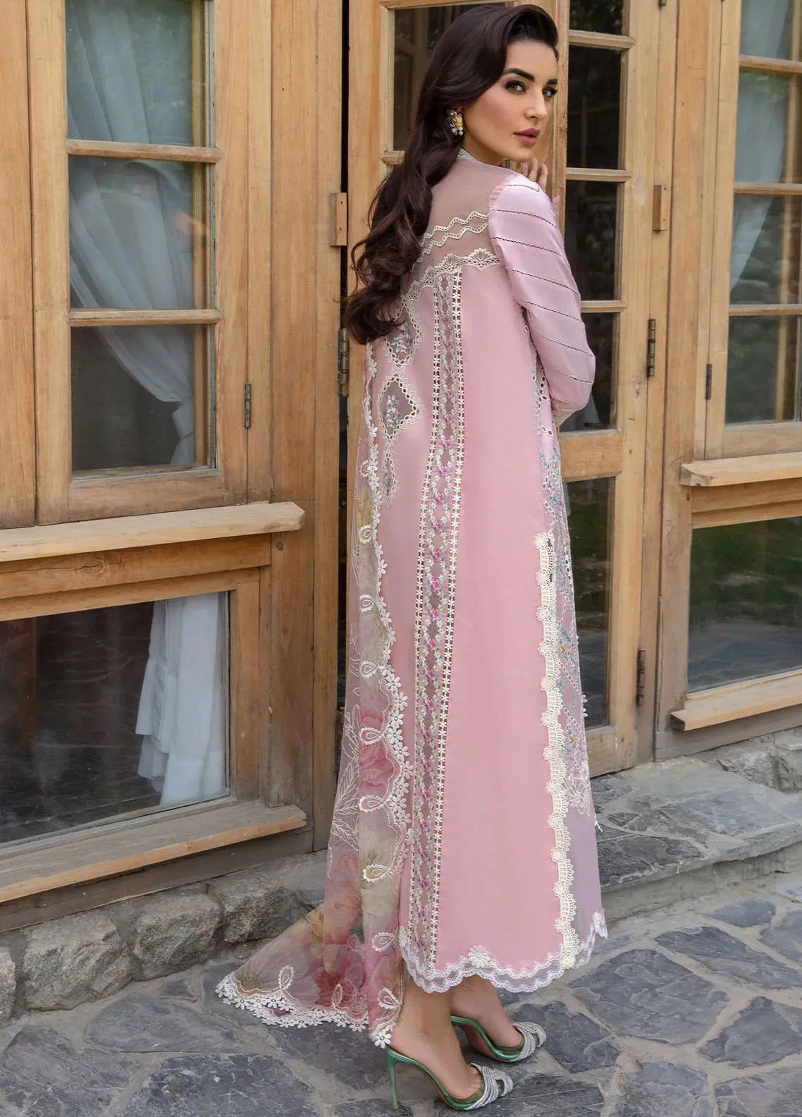 Crimson Luxury Lawn Embroidered 3 Piece Unstitched A Floral Mesh - Rose Pink