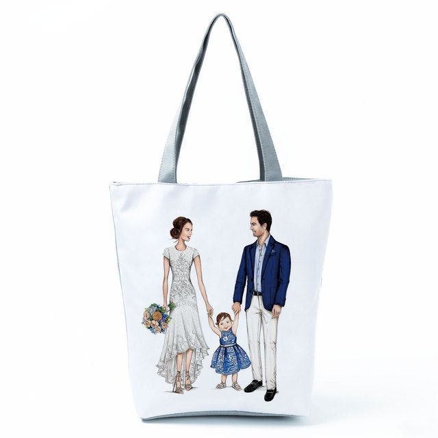 Cute Cartoon Super Mama Print Tote Bag Travel Shoulder